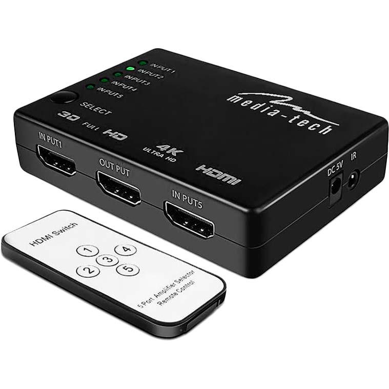Спліттер MEDIA-TECH HDMI 5 ports HDMI switch Black (MT5207) Вид перехідник