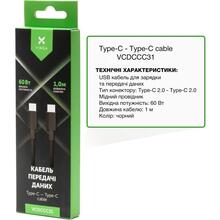 Кабель VINGA USB Type-C to Type-C 1.0m 60W (VCDCCC31)