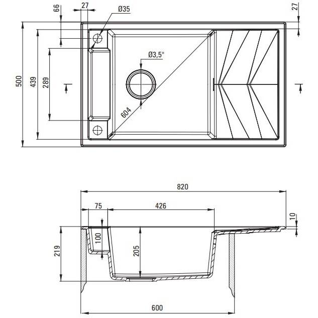 Миття DEANTE Magnetic 820х500х219мм Матеріал граніт