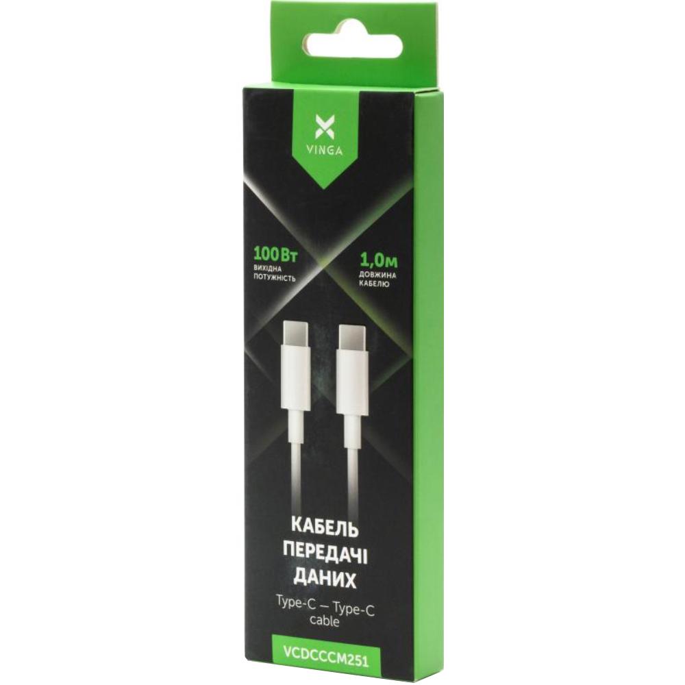 Кабель VINGA USB-C - USB-C 1 м 100W E-Mark chip PVC (VCDCCCM251) Тип USB Type-С - USB Type-С