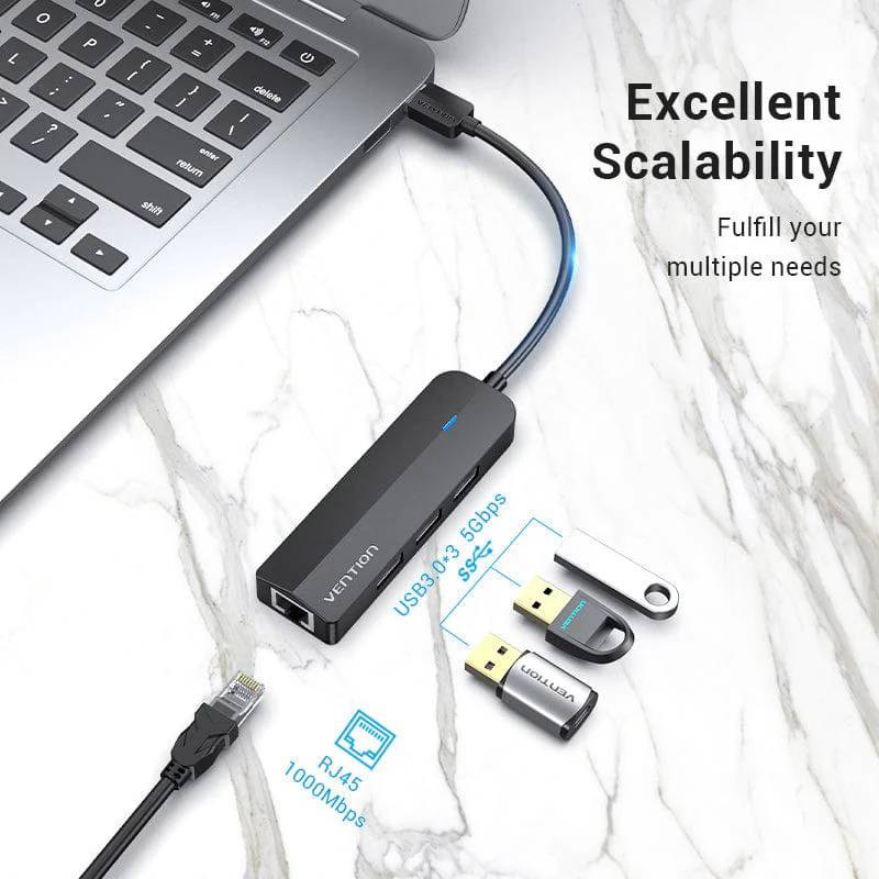 Док-станция VENTION USB 3.0 - 3 х USB 3.0 RJ45 Black (CHNBB) Тип питания пассивный