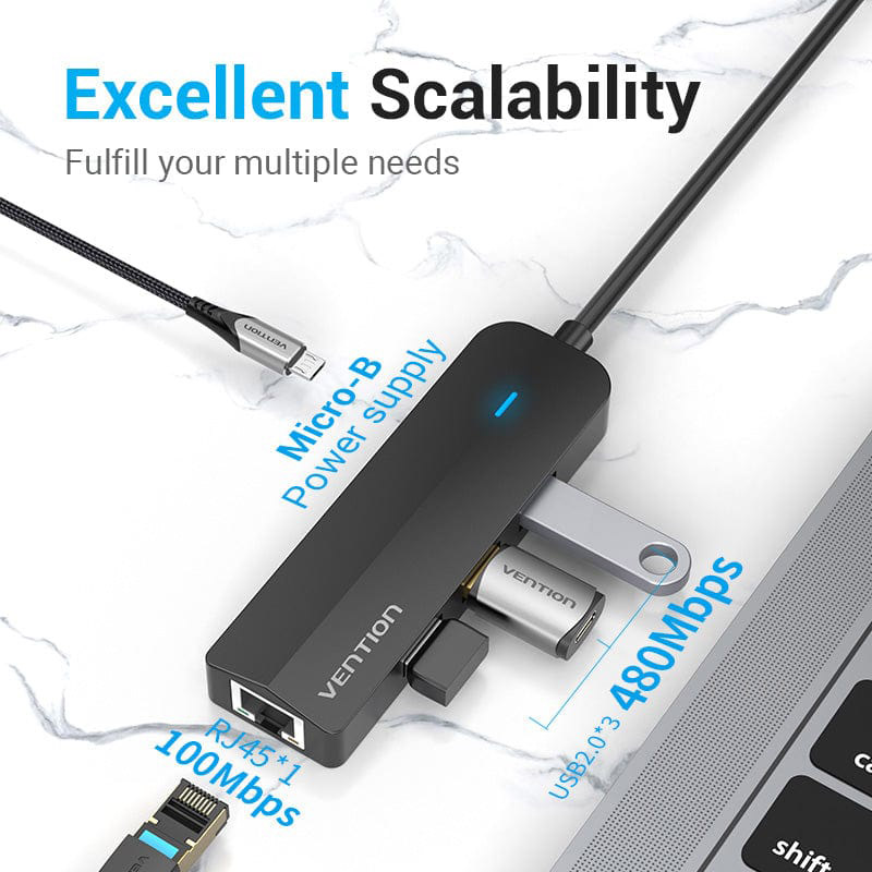 Док-станция VENTION USB 3.1 Type-C - 3 x USB 2.0 + Micro-USB + RJ45 Black (TGOBB) Интерфейс подключения USB Type-C