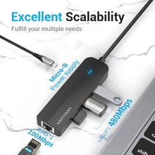 Док-станция VENTION USB 3.1 Type-C - 3 x USB 2.0 + Micro-USB + RJ45 Black (TGOBB)