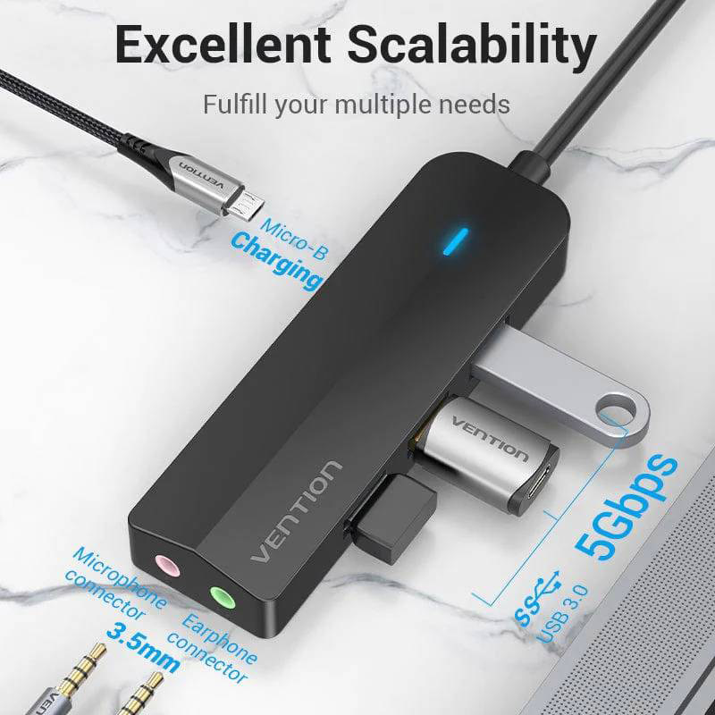 Док-станция VENTION USB 3.1 Type-C - 3 x USB 3.0 + MicroUSB + 3.5mm Black (TGQBB) Тип питания пассивный
