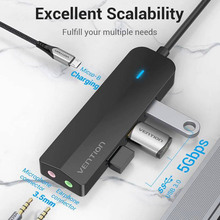Док-станция VENTION USB 3.1 Type-C - 3 x USB 3.0 + MicroUSB + 3.5mm Black (TGQBB)