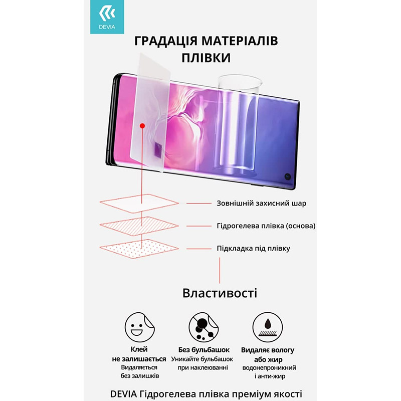 Гідрогелева плівка DEVIA для Vivo V21 двостороння (DV-VV-V21FB) Сумісність за моделлю Vivo V21