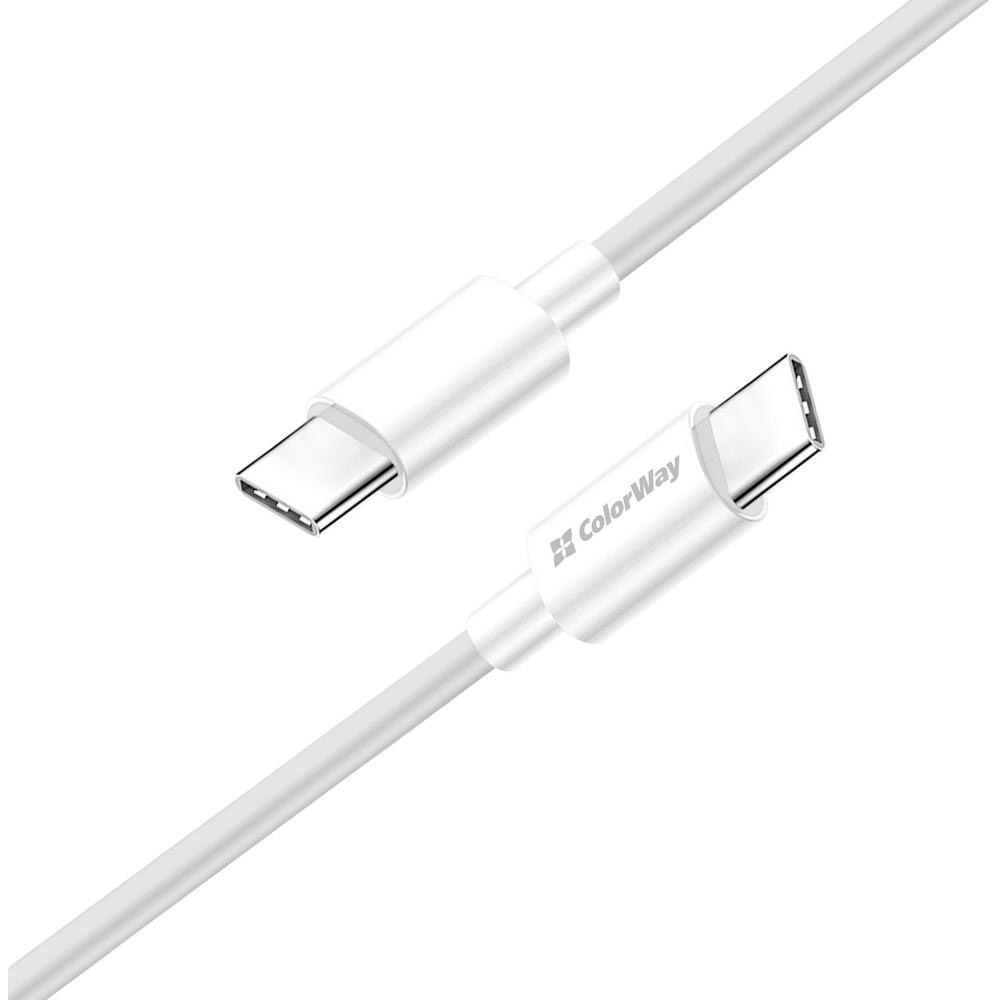 Кабель COLORWAY Type-C-Type-C 65 W 3 А TPE PD Fast Charging 2 м White (CW-CBPDCC056-WT) Длина 2