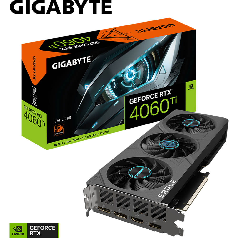 Відеокарта GIGABYTE RTX4060TI 8GB GV-N406TEAGLE-8GD Об'єм вбудованої пам'яті, Гб 8