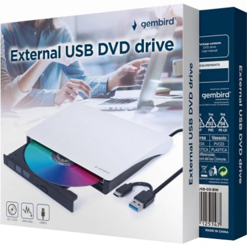 Зовнішній оптичний привід GEMBIRD USB 3.0 DVD-USB-03-BW Тип приводу DVD-RW