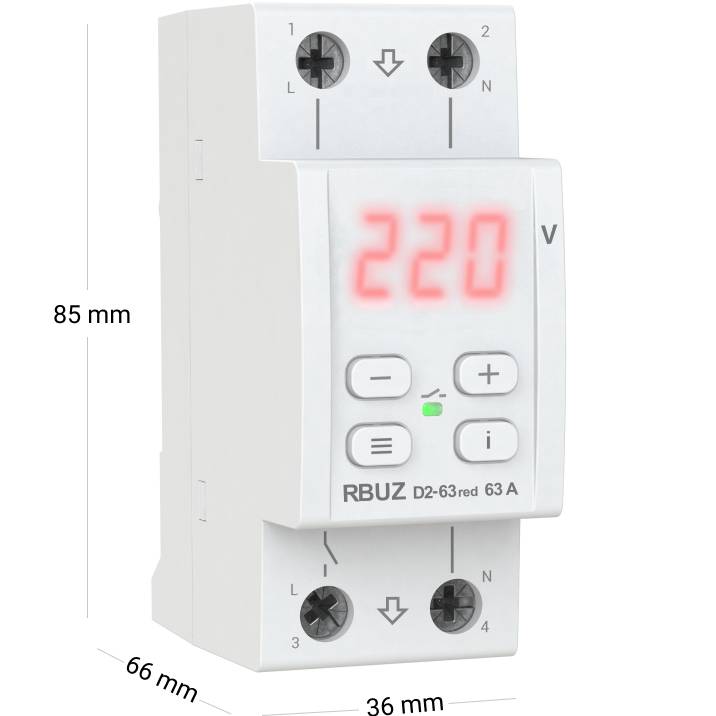 Реле напряжения ZUBR D2-63 Red Установка DIN-рейка