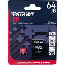 Карта памяти PATRIOTMicroSDXC 64GB UHS-I/U3 Class 10 + SD-adapter (PEF64GEP31MCX)