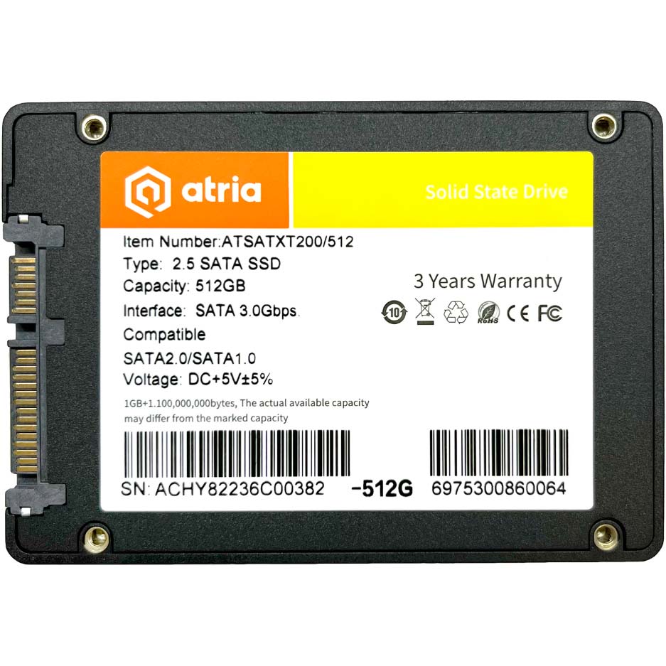 SSD накопичувач ATRIA XT200 512GB 2.5" SATAIII TLC (ATSATXT200/512) Призначення жорсткого диска для настільного комп'ютера
