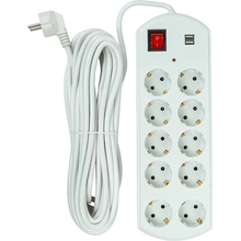 Мережевий фільтр PowerPlant YS-N6065/10 10 розеток 2xUSB 10м 10А 3х1.5мм2 White (EX610563)