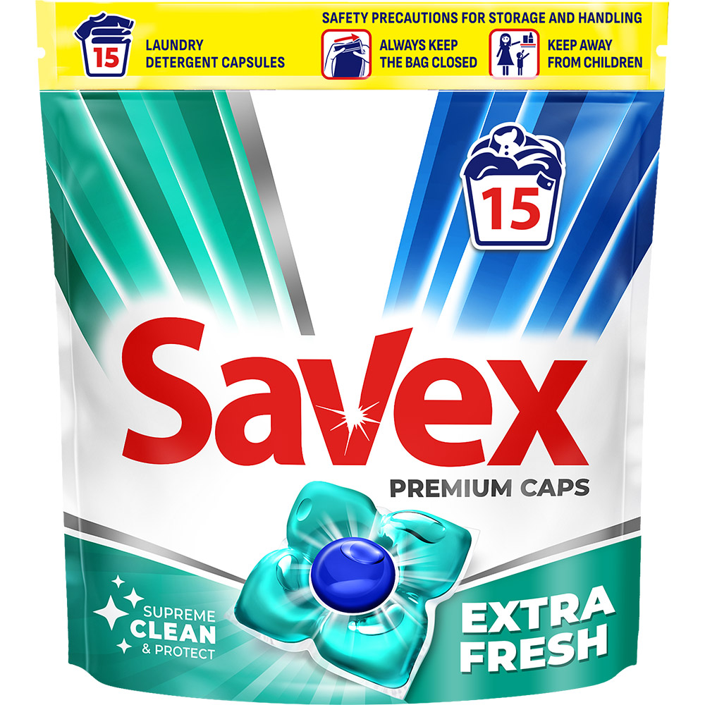 Фото - Пральний порошок Капсули для прання SAVEX Super Caps 2in1 EXTRA FRESH 15шт 