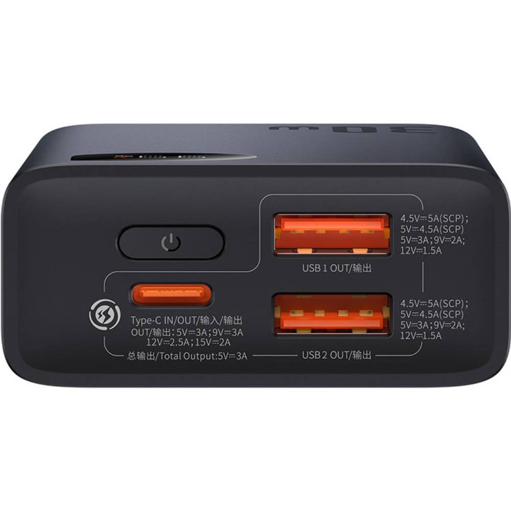 Powerbank BASEUS Adaman Metal Digital Display Overseas Edition 30W 10000mAh Black (39239black) Входной разъем USB Type-C