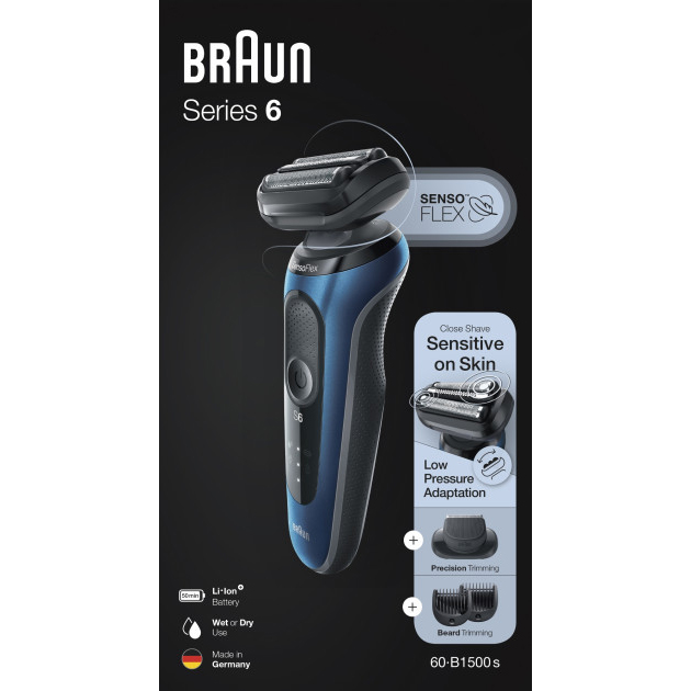 Електробритва BRAUN Series 6 61-B1500s BLUE BLACK Кількість головок/сіток 3