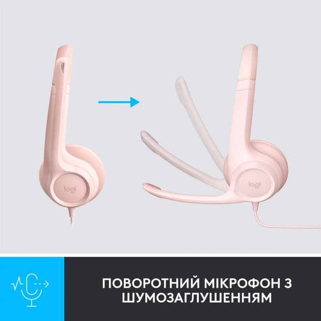 Гарнітура LOGITECH USB H390 Rose (981-001281) Конструкція накладні (накладаються на вухо)