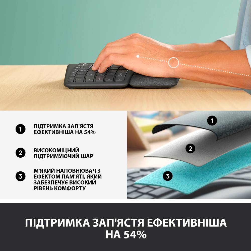 Клавиатура LOGITECH ERGO K860 US (920-010108) Подключение беспроводное