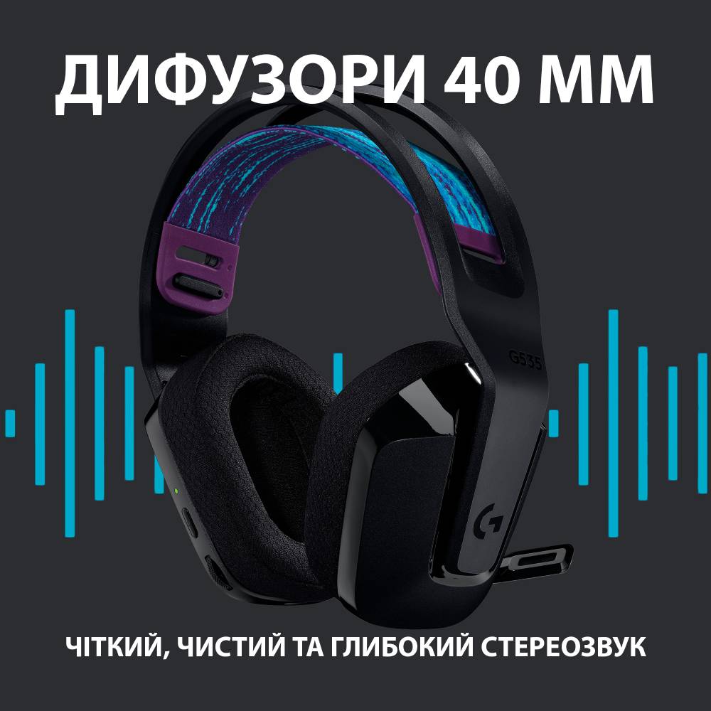 Гарнитура LOGITECH G535 LIGHTSPEED Wireless Gaming Headset BLACK-2.4GHZ (981-000972) Крепление дуга (над головой)