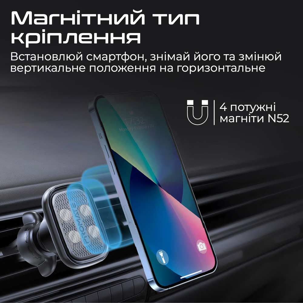 Автотримач Promate VentMag-L Black (ventmag-l.black) Кріплення на дефлектор