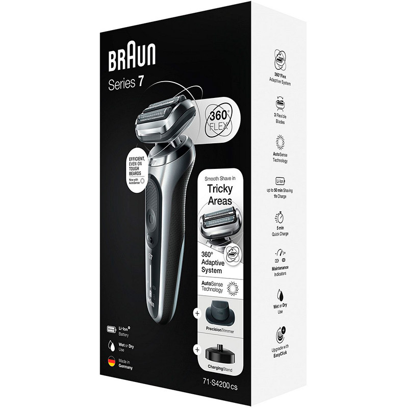 Електробритва BRAUN Series 7 71-S4200cs Silver/Black Спосіб гоління сухе та вологе