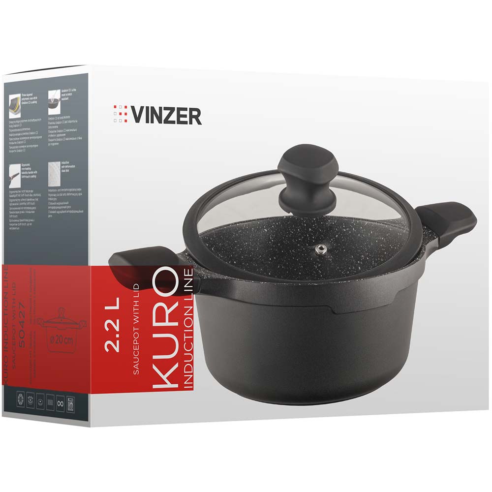 Каструля VINZER Kuro Induction Line 2.2 л Black (50427) Матеріал каструлі алюміній