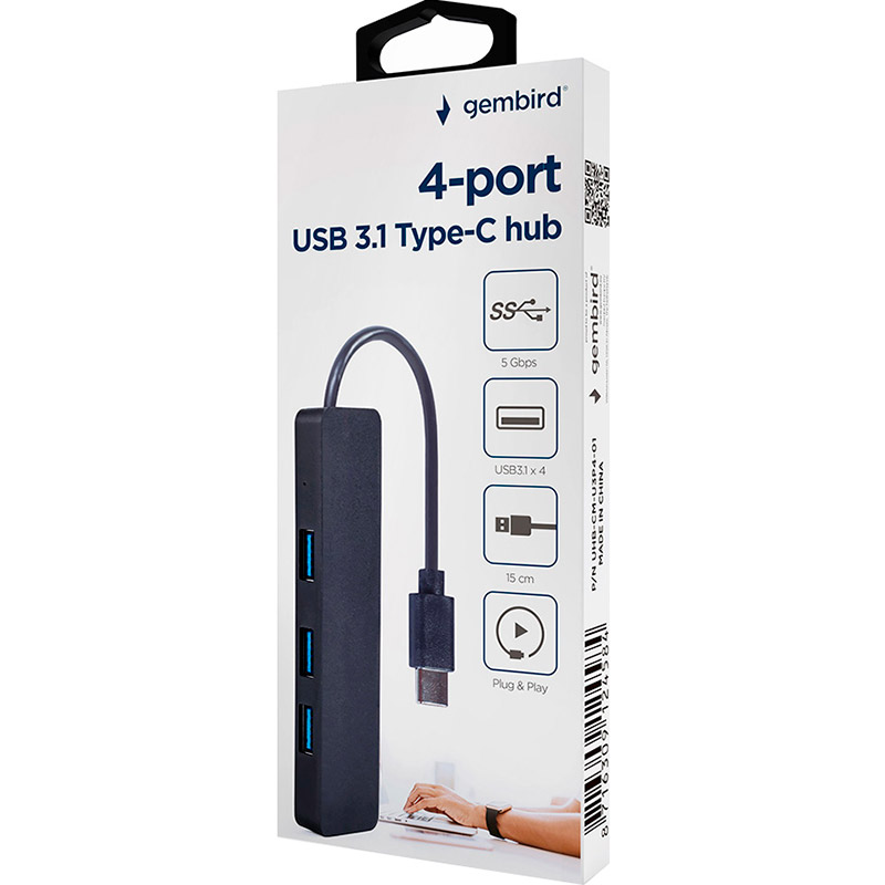 USB-хаб GEMBIRD UHB-CM-U3P4-01 Тип живлення пасивний