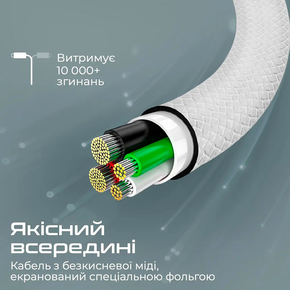 Кабель PROMATE Xcord-CC USB-C - USB-C 1м White (xcord-cc.white) Подсветка False