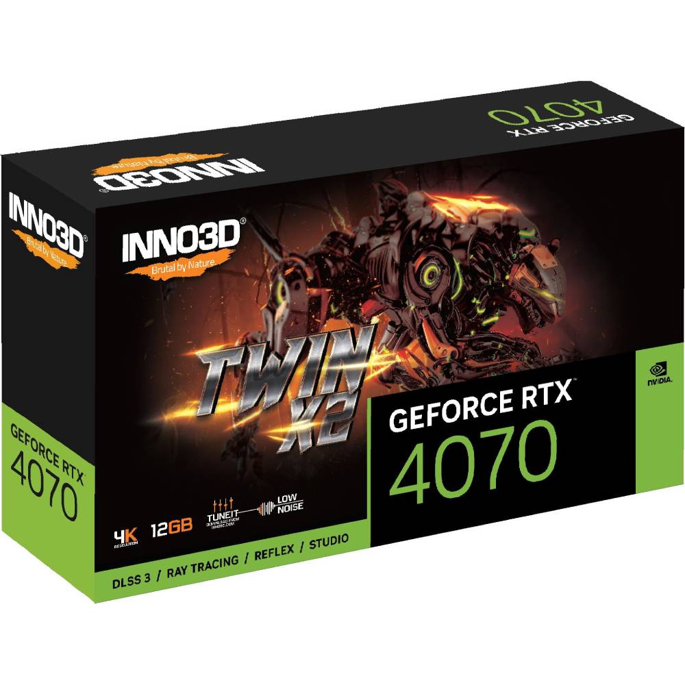 Відеокарта INNO3D GeForce RTX4070 Twin X2 12Gb 192bit 2475/21000МГц (N40702-126X-185252N) Об'єм вбудованої пам'яті, Гб 12