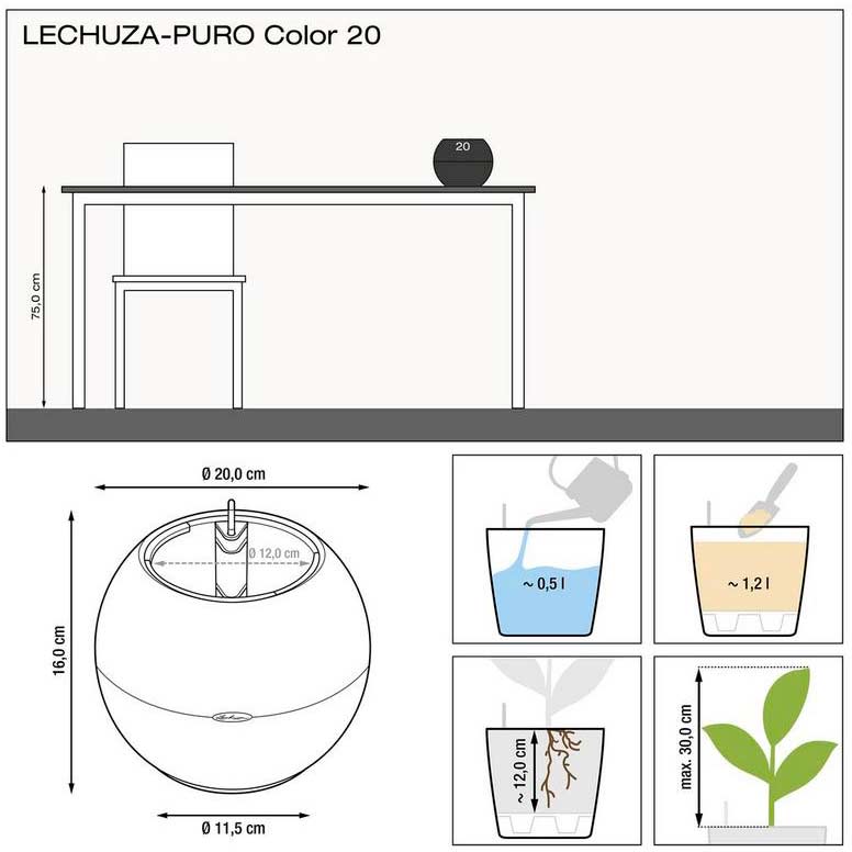 Кашпо Lechuza Puro Color 20 Білий (13360) Розміри 20 х 16 x 11.3