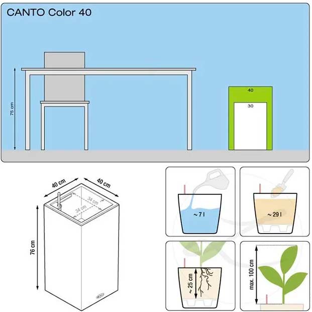 Кашпо Lechuza Canto Stone High 40 графитово-черный (13622) Размеры 76 x 40 x 40
