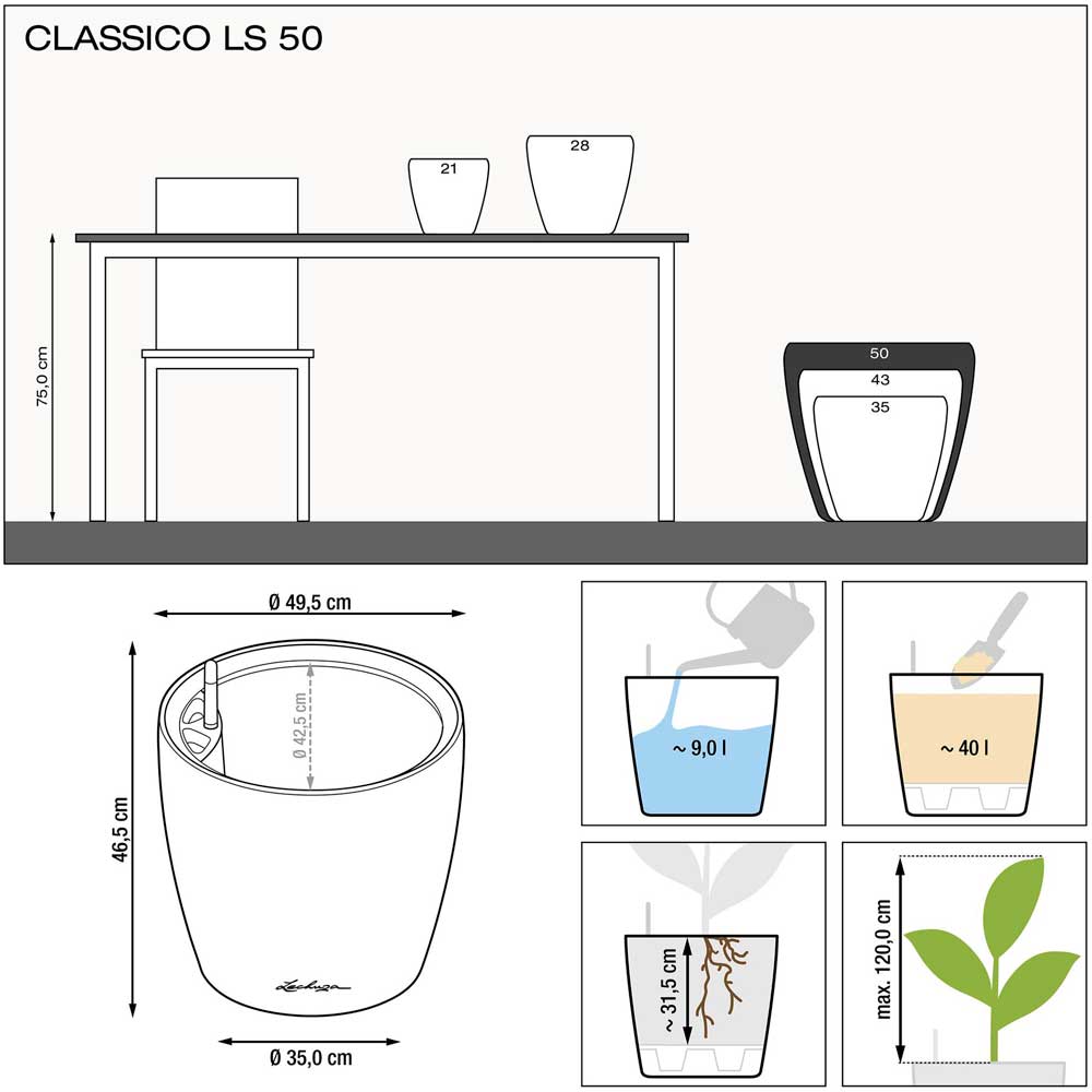 Фото 2 Кашпо Lechuza Classico Premium LS 50 Белый (16100)