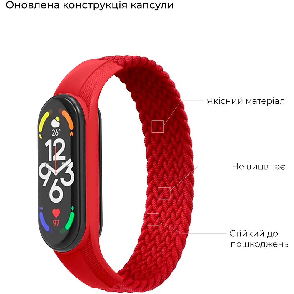 Ремінець ArmorStandart Braided Solo Loop для Xiaomi Mi Band 4/5/6/7 Red size L (ARM58762) Сумісність за моделлю XIAOMI Mi Band 4