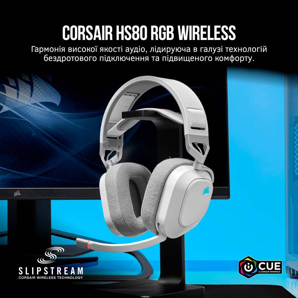 Гарнітура CORSAIR HS80 RGB Wireless White (CA-9011236-EU) Конструкція повнорозмірні (повний обхват вуха)