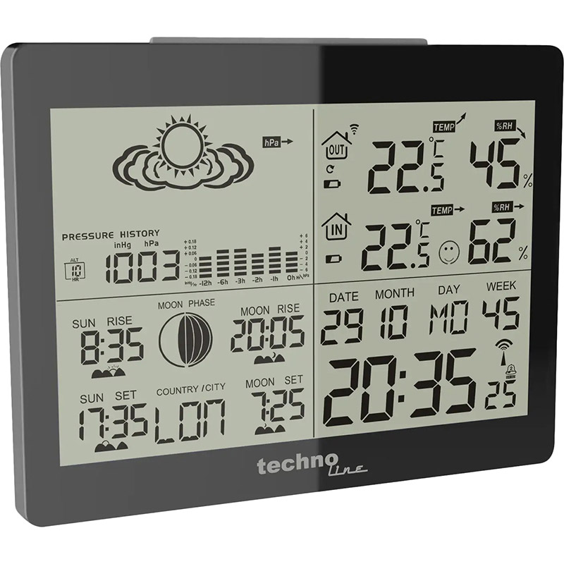 Метеостания TECHNOLINE WS6760 Black Способ установки настольный/настенный