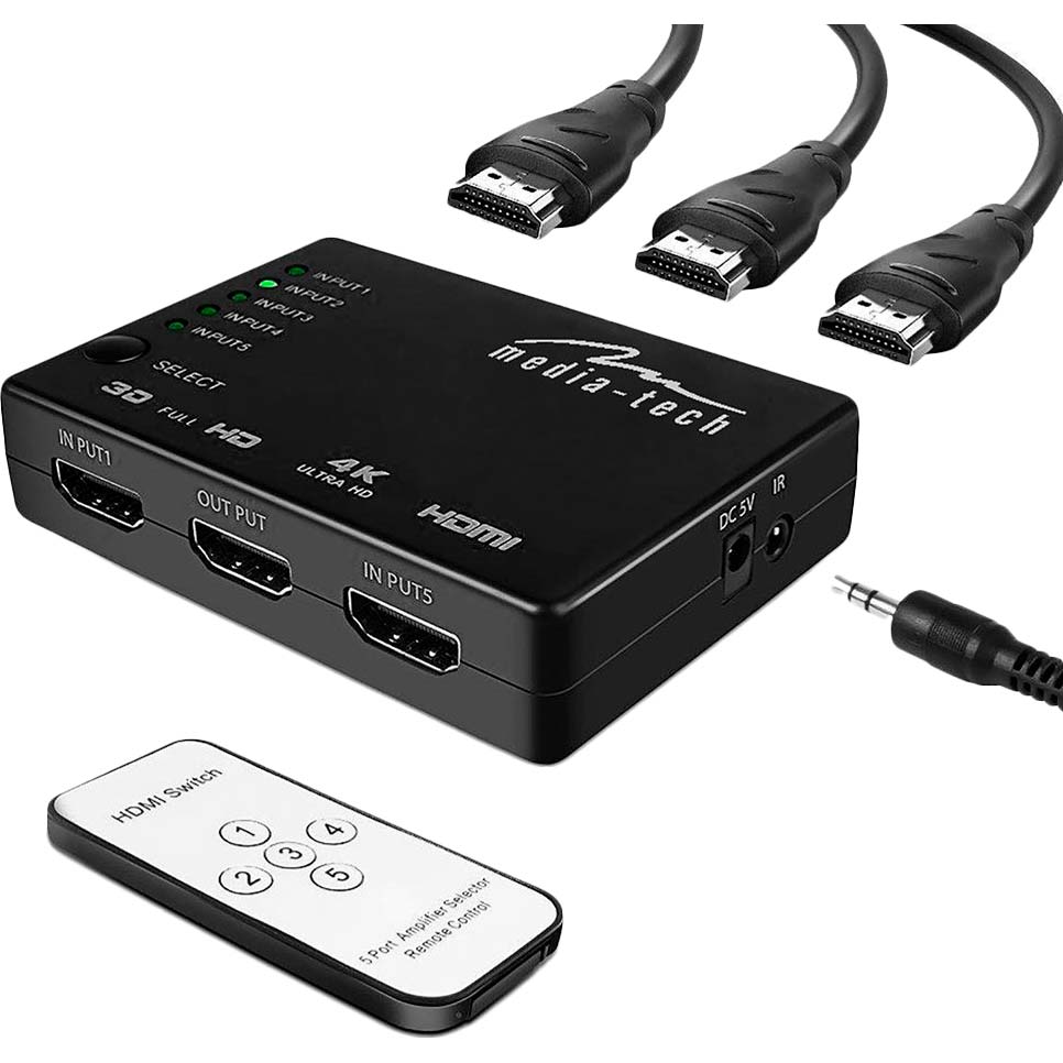 Спліттер MEDIA-TECH HDMI 5 ports HDMI switch Black (MT5207) Конектори мама-мама