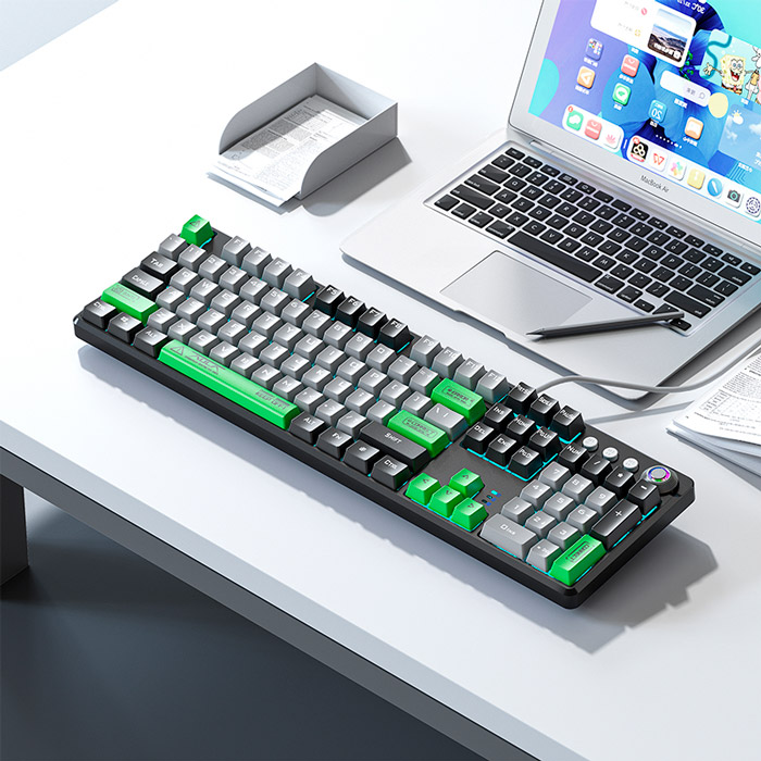 Клавіатура AULA F2088 PRO + 9 Green keys KRGD Blue EN/UA Black/Gray (6948391234892) Клас ігрова