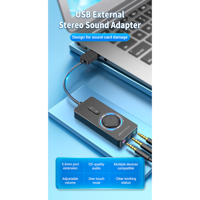 Звуковая карта VENTION Audio USB - 3х3.5 мм jack 0.15m Volume Control (CDRBB) Количество каналов 2.0