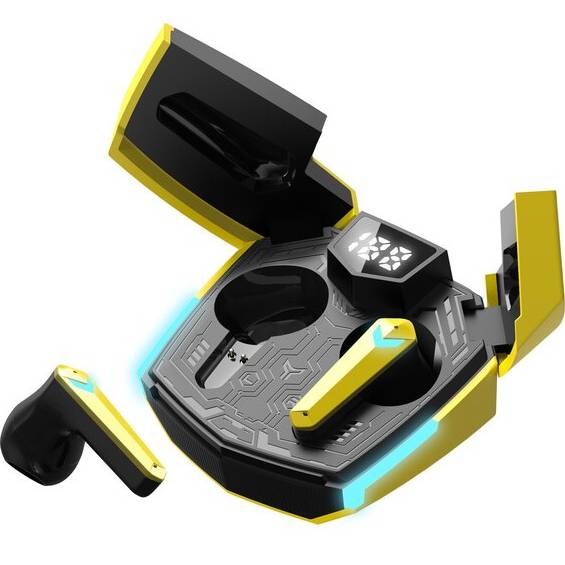 Гарнитура CANYON Doublebee GTWS-2 Gaming Yellow (CND-GTWS2Y) Дополнительно Bluetooth 5.3, дисплей, уровня заряда до 37.5 часов работы с кейсом, сенсорное управление