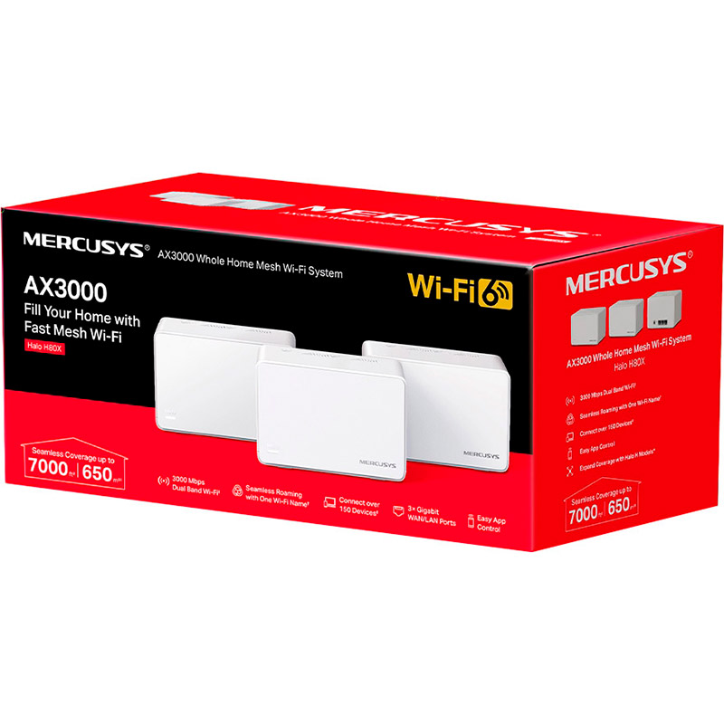 Замовити Mesh Wi-Fi система MERCUSYS HALO H80X 3PK AX3000 MESH (HALO-H80X-3-PACK)
