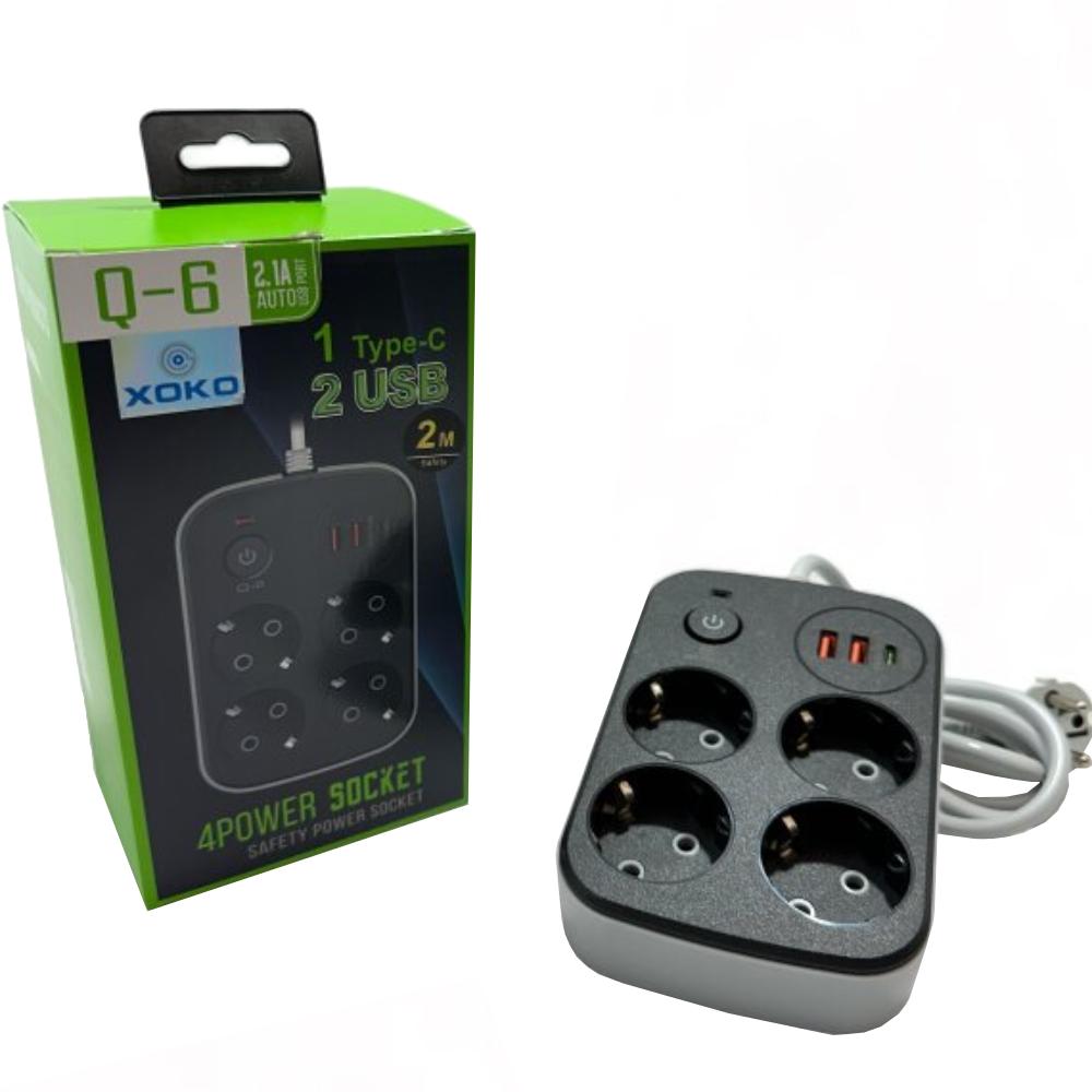 Сетевой фильтр XOKO SP-4-2-1 4 розетки 3 USB 2м Black (XK-SP-4-2-1-BK) Тип сетевой фильтр