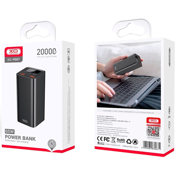 Powerbank XO PB97 20000 mAh PD65W for laptop Black (PB97_Black) Тип аккумулятора Li-Pol