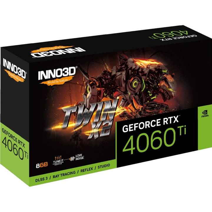 Відеокарта INNO3D RTX4060 TI Twin X2 8GB (N406T2-08D6-171153N) Об'єм вбудованої пам'яті, Гб 8