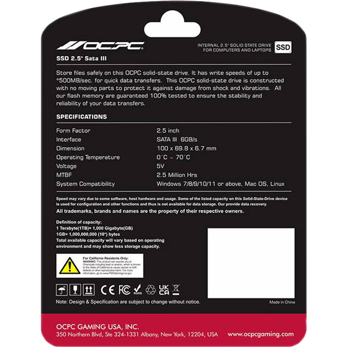 SSD накопичувач OCPC 512GB XTL-200 2.5" SATA III Retail (SSD25S3T512GLT) Форм-фактор 2.5"