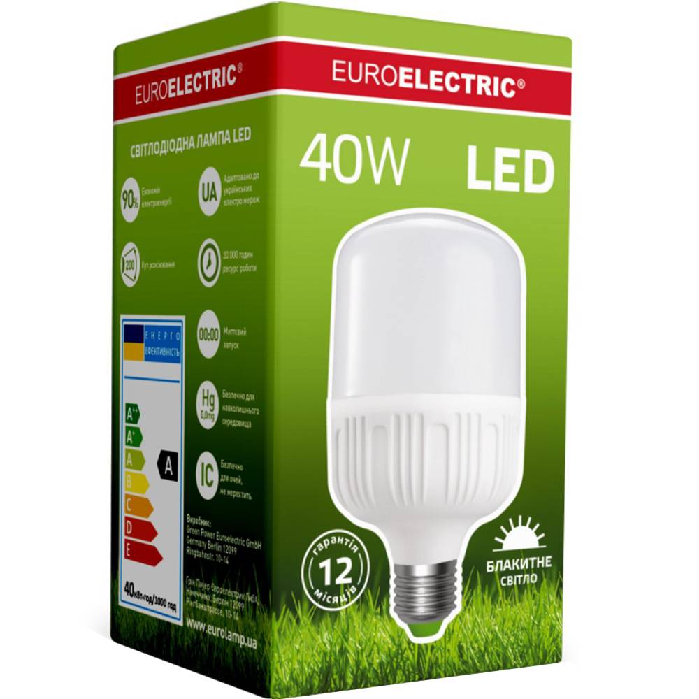 Лампочка EUROELECTRIC LED Plastic 40W E27 6500K (LED-HP-40276(P)) Тип цоколя (патрона) E27