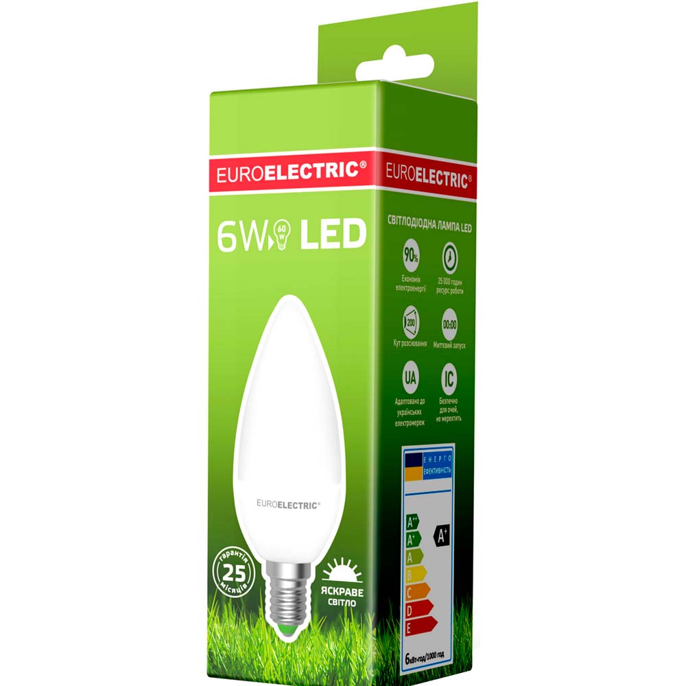 Світлодіодна лампа EUROELECTRIC CL 6W E14 4000K (LED-CL-06144(EE) Тип цоколя (патрона) E14