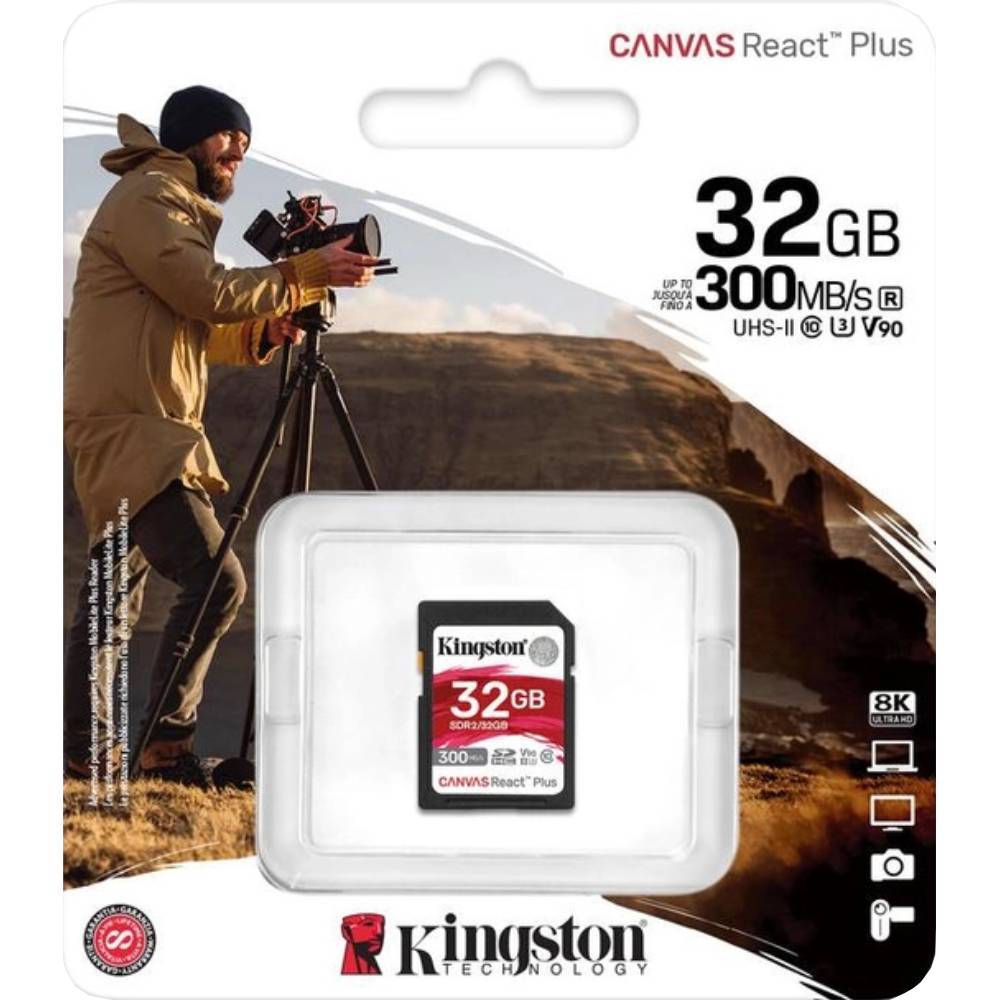 Карта памяти KINGSTON 32GB Canvas React Plus SDXC UHS-II 300R/260W U3 V90 (SDR2/32GB) Объём памяти 32 Гб