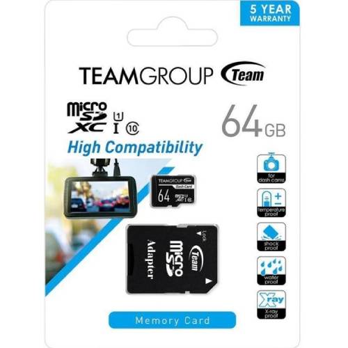 Карта памяти TEAM MicroSDXC 64GB Class 10 Dash Card + SD-adapter (TDUSDX64GUHS03) Объём памяти 64 Гб