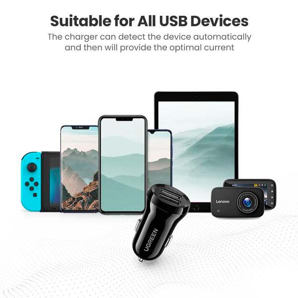 Автомобільний зарядний пристрій Ugreen ED018 24W 2xUSB Car Charger Black (UGR-50875) Кабель відсутній