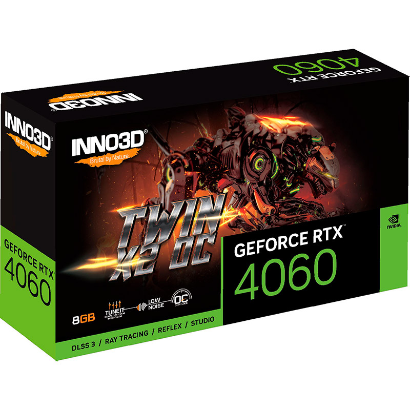 Відеокарта INNO3D GeForce RTX4060 8Gb 128Bit 1830/17000MHz TWIN X2 (N40602-08D6X-173051N) Об'єм вбудованої пам'яті, Гб 8